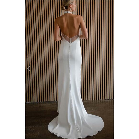 Jenny by Jenny Yoo Size 8 Harlyn Wedding Dress Gown White Lace Maxi Halter Train - Picture 2 of 16